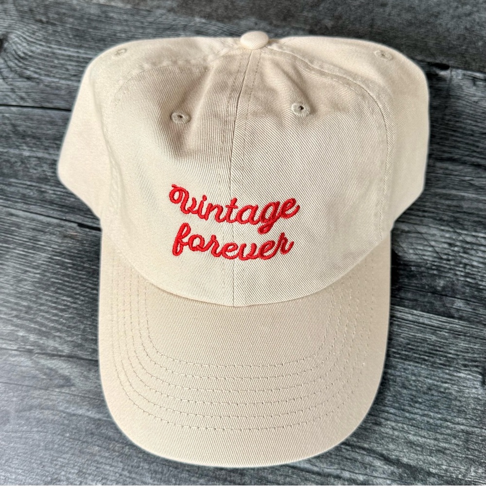 Vintage Forever Dad Hat Baseball Cap - Cream and Red